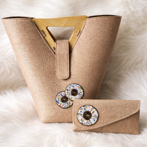 Maasai beaded handbag and wallet set handcrafted in textured linen fabric